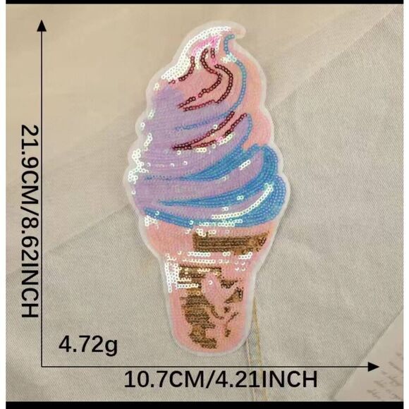 NWOT Large Sequin Ice Cream Iron On Pastel Applique 10" x 3" - Picture 2 of 2